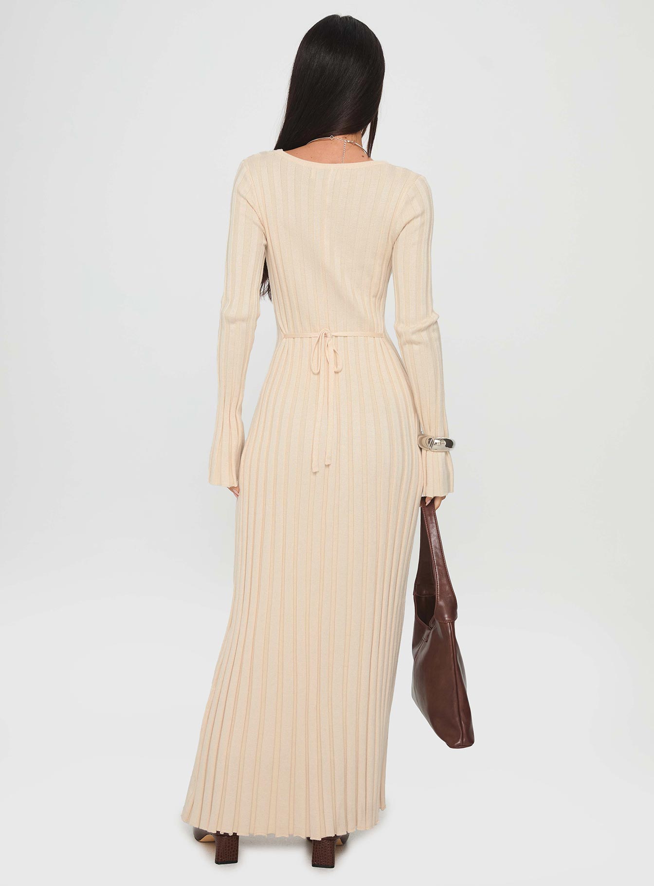 Gratuita Long Sleeve Rib Maxi Dress Cream
