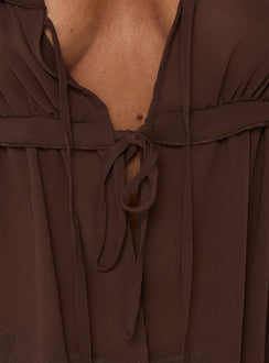 Chasing Sunsets Sheer Long Sleeve Top Chocolate