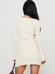 back view of model wearing Princess Polly Cookson Mini Dress Cream Boat Neck 