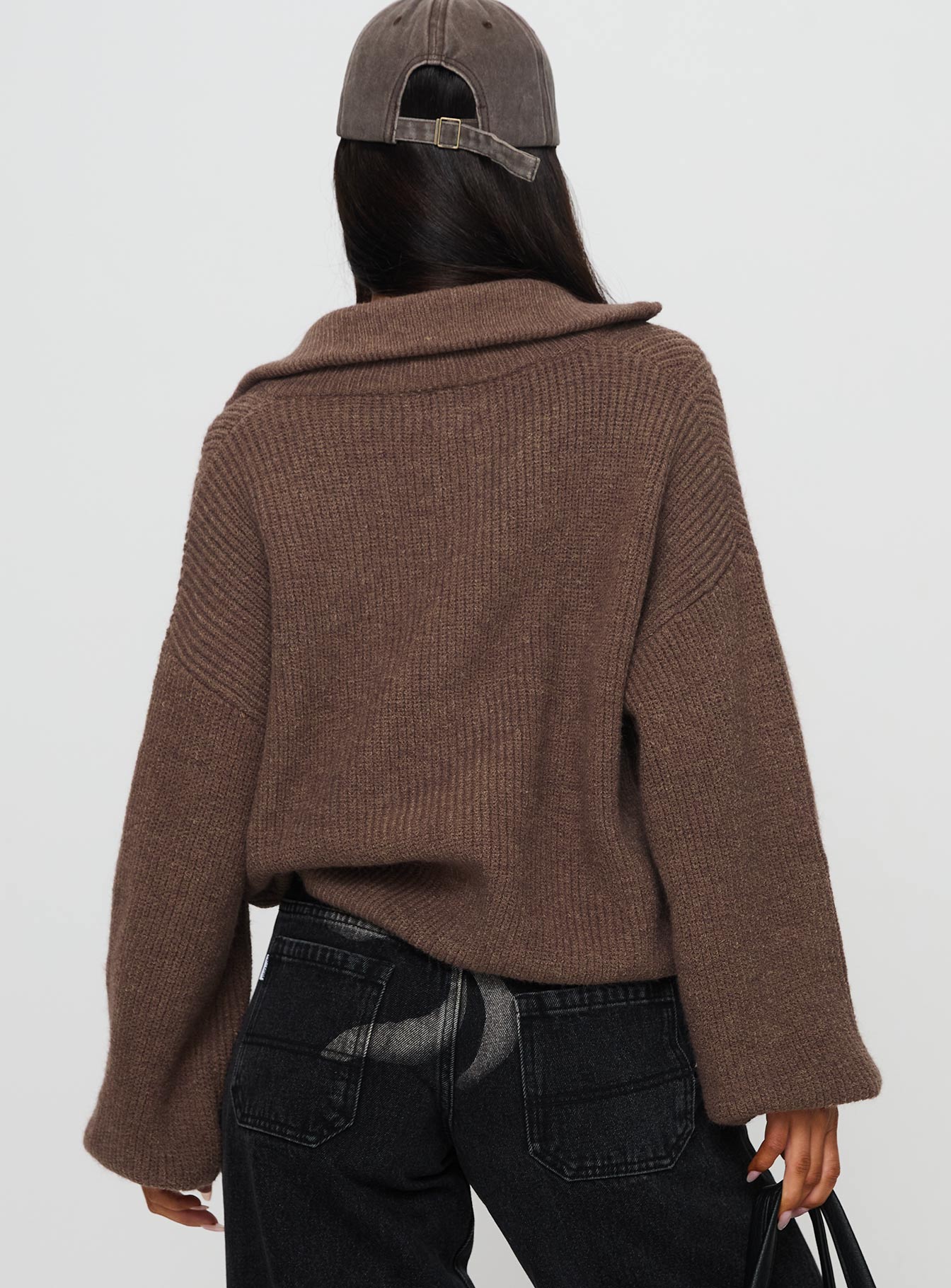 Hertford Zip Through Knit Sweater Brown | Princess Polly