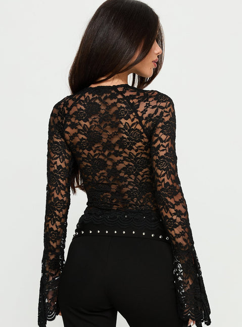 Karmel Lace Long Sleeve Top Black