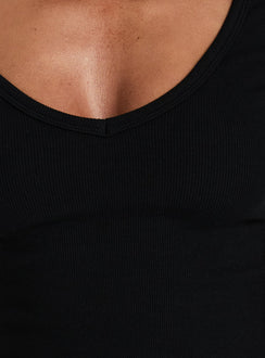 Baseline Rib V Neck 3/4 Sleeve Top Black