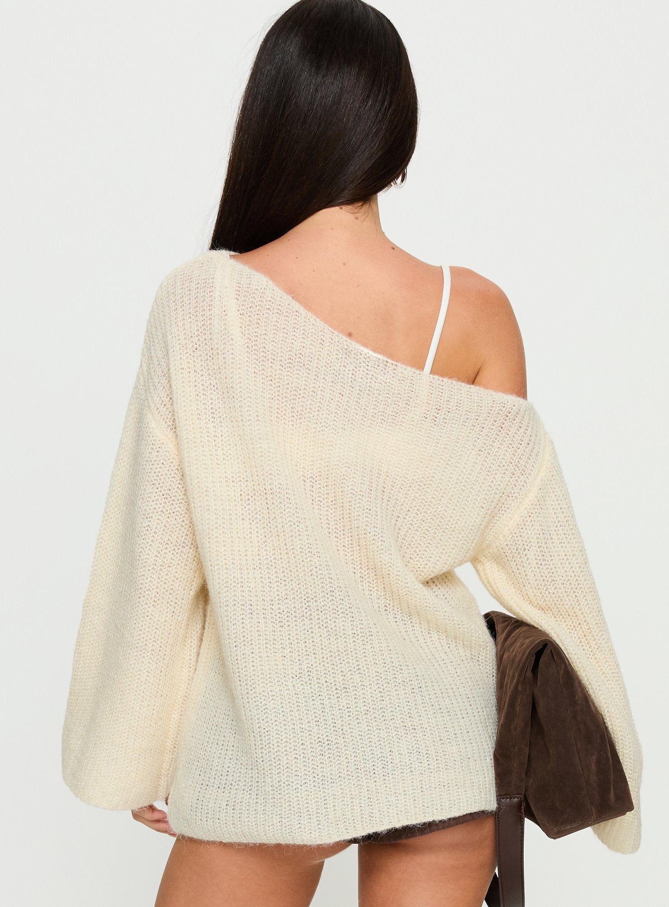 Delyn Off Shoulder Slouchy Knit Sweater Cream