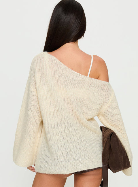Delyn Off Shoulder Slouchy Knit Sweater Cream