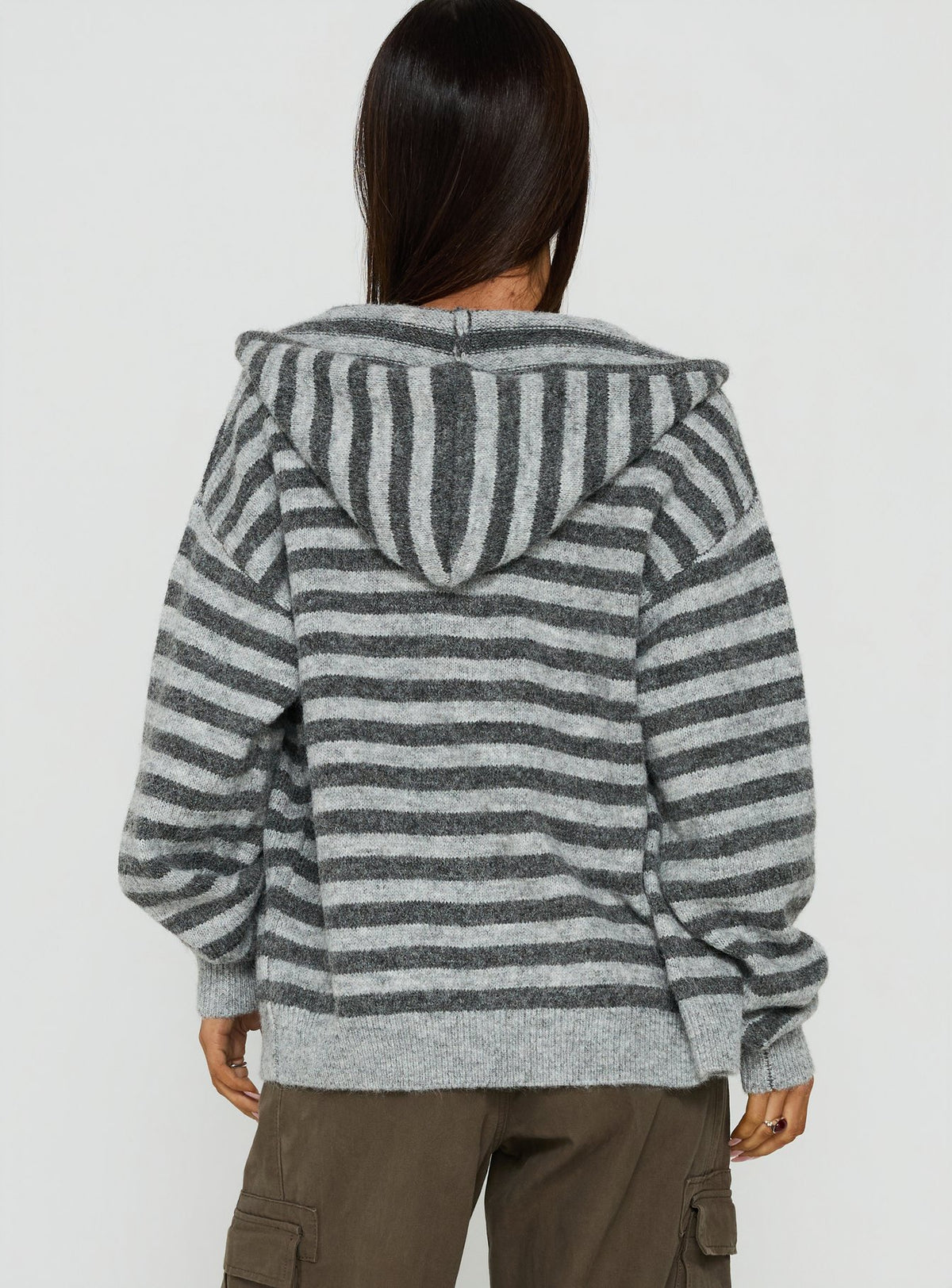 Aubry Oversized True Knit Hoodie Grey Stripe
