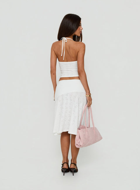 Opalie Asymmetrical Midi Skirt White Broderie