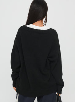 back view of model wearing Princess Polly Stay The Night V Neck Knit Sweater Black 