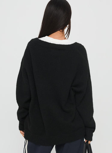 Stay The Night V Neck Knit Sweater Black