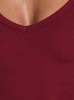 Baseline Rib V Neck 3/4 Sleeve Top Cherry Lacquer