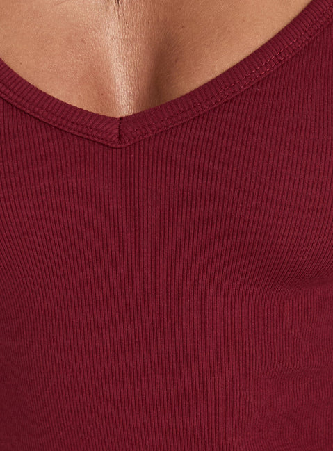 Baseline Rib V Neck 3/4 Sleeve Top Cherry Lacquer