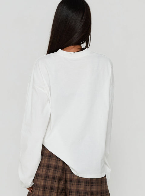 Settle Down Long Sleeve V Neck Top White
