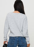 back view of model wearing Princess Polly Abrams Rib Knit Crew Sweater Grey Marle 