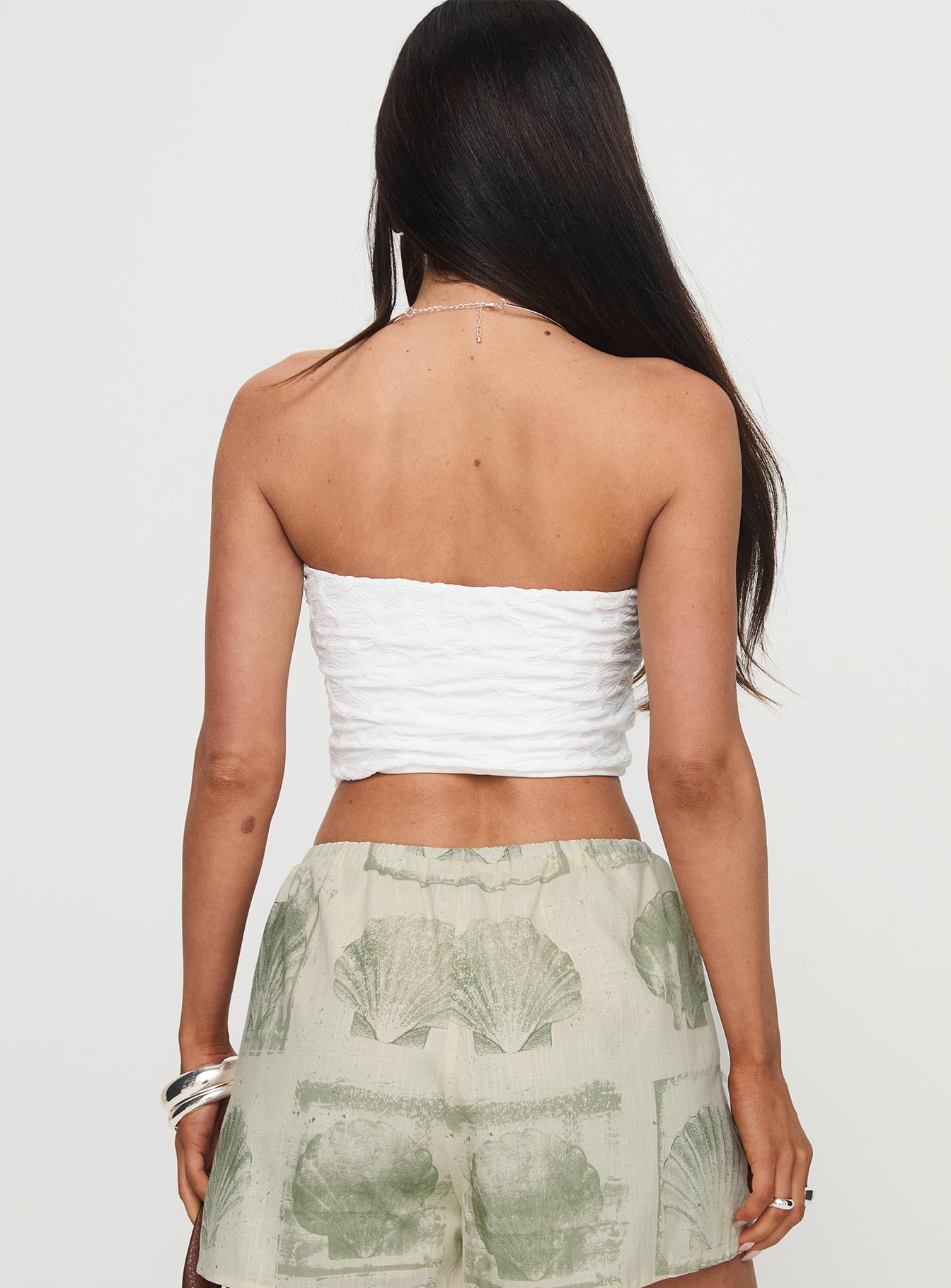 back view of model wearing Princess Polly Fidget Strapless Top White Sleeveless straight 