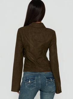 Kelehan Long Sleeve Faux Suede Zip Front Jacket Khaki