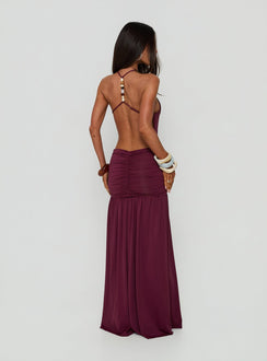 Tykaia Low Back Halter Maxi Dress Berry