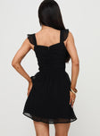 back view of model wearing Princess Polly So Sweet Mini Dress Black Sweetheart Neckline 