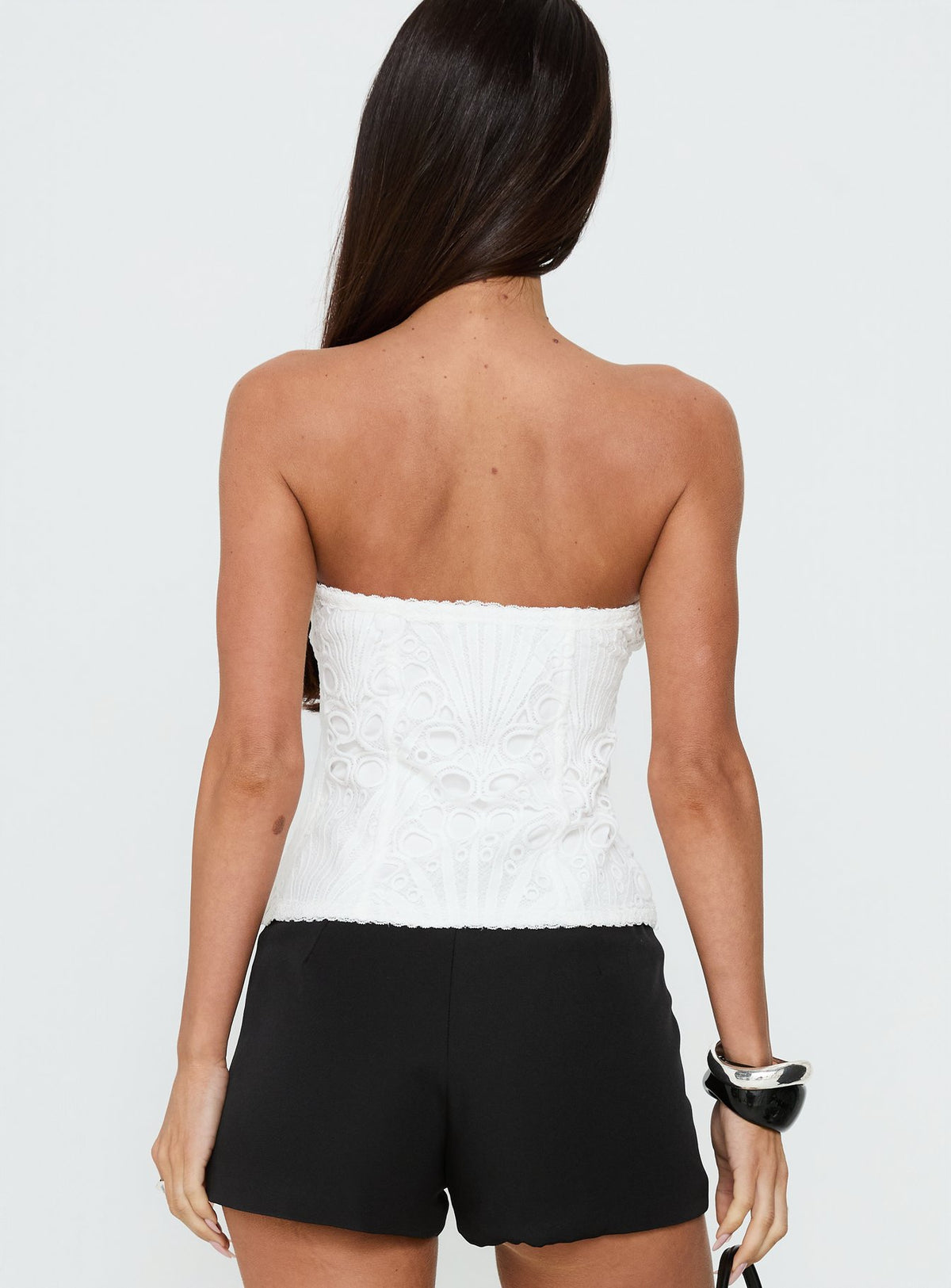 Day Glow Textured Strapless Top White
