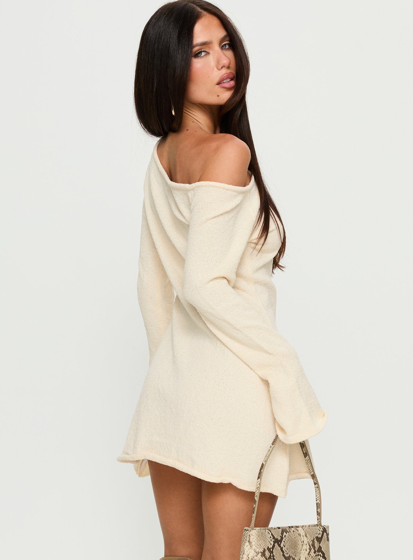 Jaede Off Shoulder Knit Mini Dress Mocha