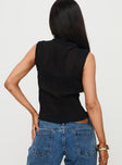 back view of model wearing Princess Polly Ford Top Onyx Sleeveless High Neck 