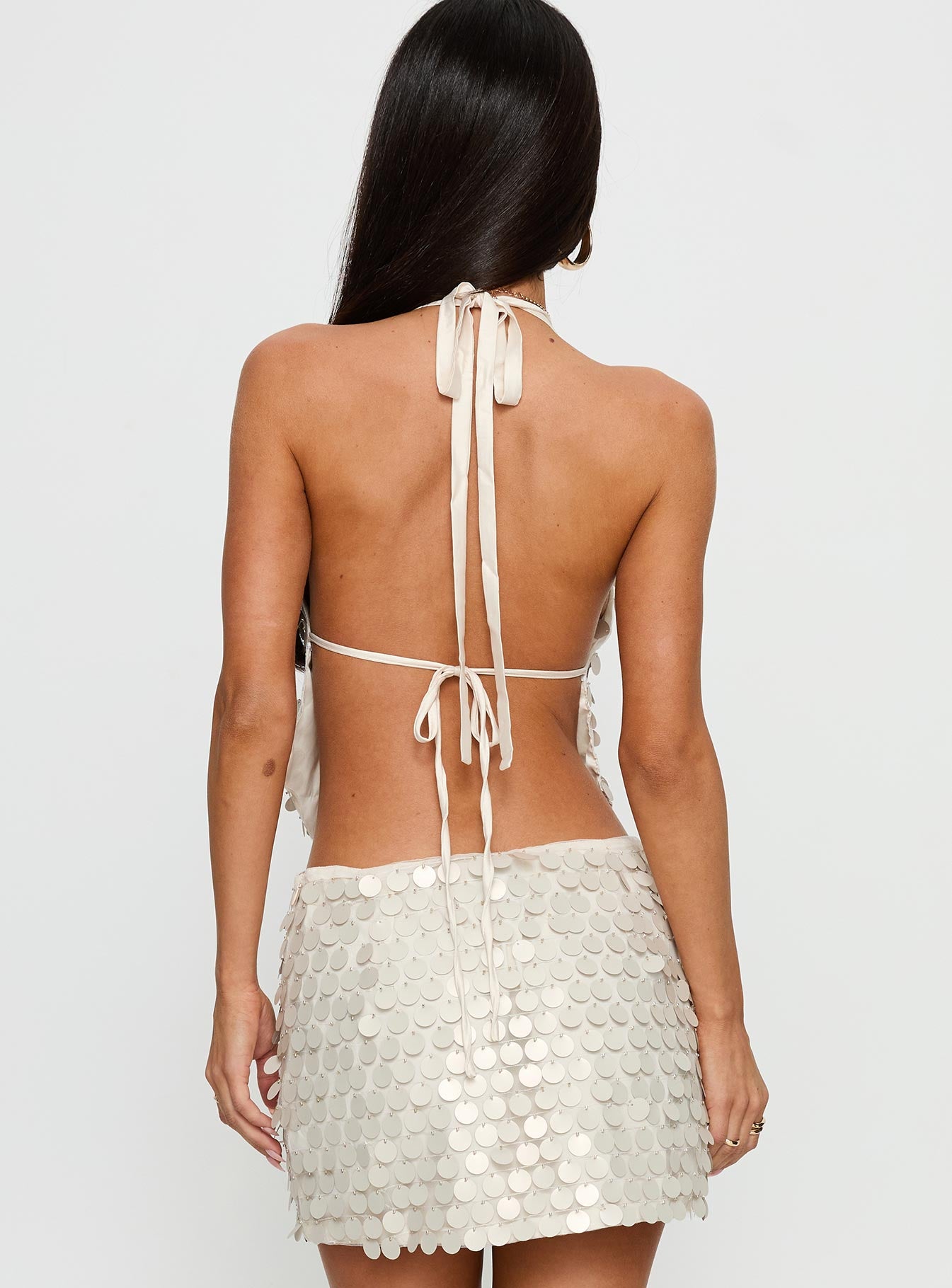 Brittanie Sequin Backless Top Cream