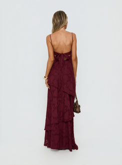 Lyricah Tiered Tie Back Maxi Dress Burgundy Petite
