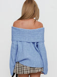 Snowie Off Shoulder Knit Sweater Blue