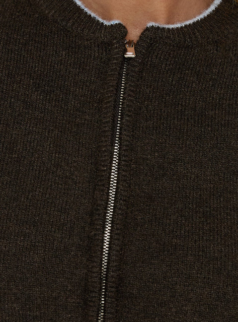 Amandi Zip Through Knit Sweater Chocolate / Blue