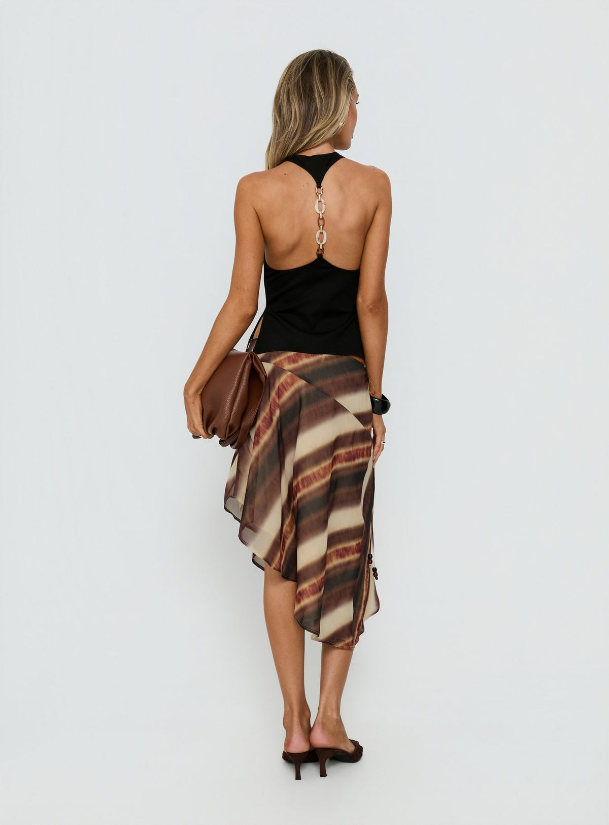 Esmira Asymmetrical Midi Skirt Brown Stripe Petite