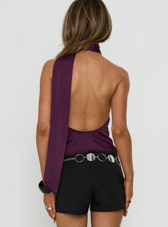 Sloanne Satin Scarf Top Eggplant
