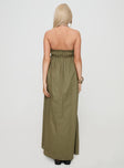 back view of model wearing Princess Polly Isannah Maxi Dress Sage Straight Neck 