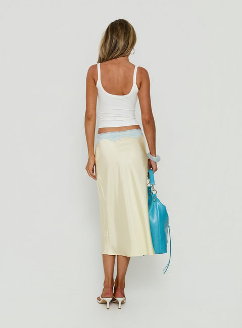 Jacilyn Lace Trim Midi Skirt Butter Yellow / Blue