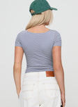 back view of model wearing Princess Polly Brynne Bodysuit White / Navy Stripe Short Sleeves 