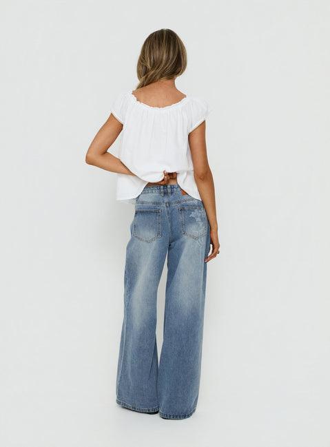 Johnni Floral Printed Low Rise Jeans Mid Wash