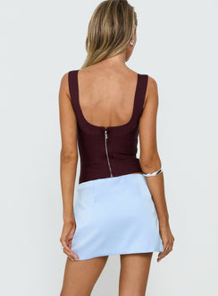 back view of model wearing Princess Polly Nadya Satin Tailored Mini Skirt Ice Blue Mini Skirts 
