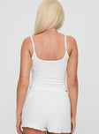 back view of model wearing Princess Polly Take On Me Rib Top White Sleeveless Square Neck 