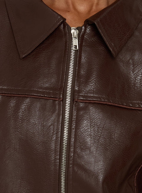 Goldsmith Faux Leather Bomber Jacket Brown