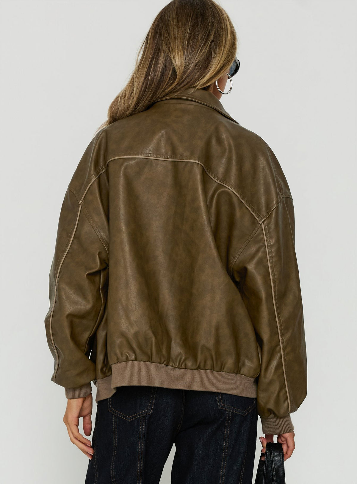 Goldsmith Faux Leather Bomber Jacket Washed Brown