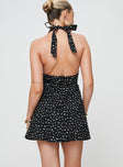 Floral mini dress Halter neck tie fastening, plunging neckline, invisible zip fastening at back Non-stretch, lined bust