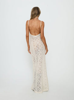 Eminent Crochet Low Back Maxi Dress Cream