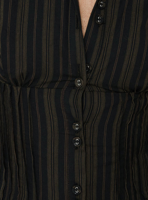 Selenne Collared Short Sleeve Playsuit Brown / Black Stripe