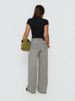 Highlighting Naylor Mid Rise Wide Leg Jeans Light Grey Wash in womens-jeans back view of model wearing Princess Polly