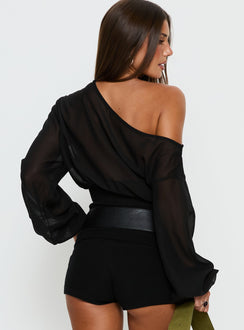 Idalina Slouchy Chiffon Top Black