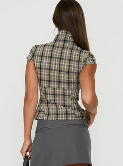 Maxina High Neck Button Up Top Check