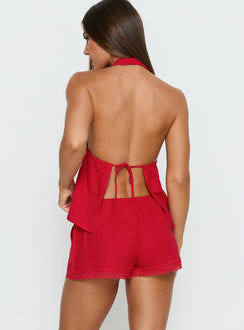 Cloud Crush Linen Drawstring Shorts Red