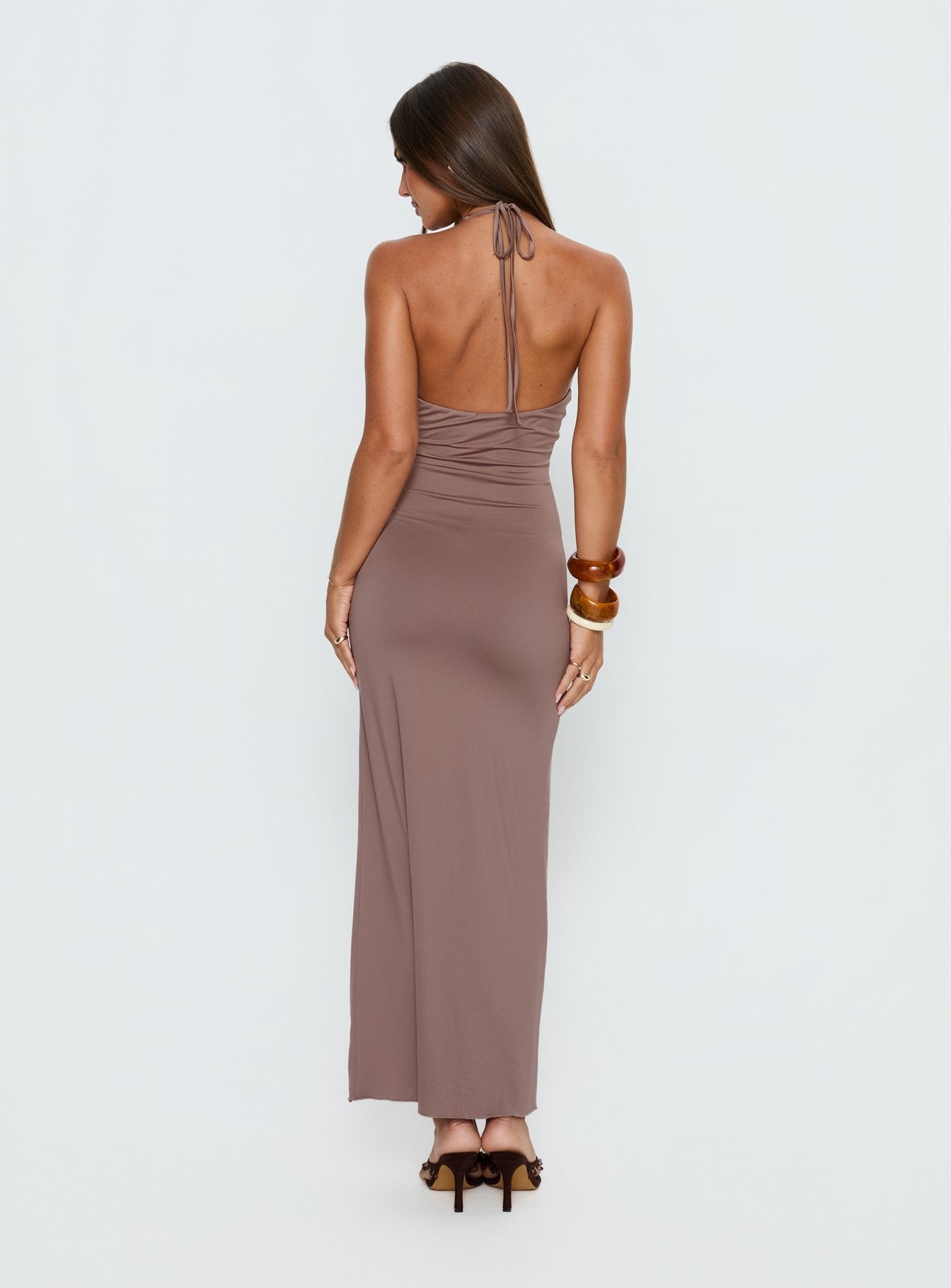 Naysana Halter Ruched Maxi Dress Mocha | Princess Polly Naysana Halter Ruched Maxi Dress Mocha | Princess Polly
