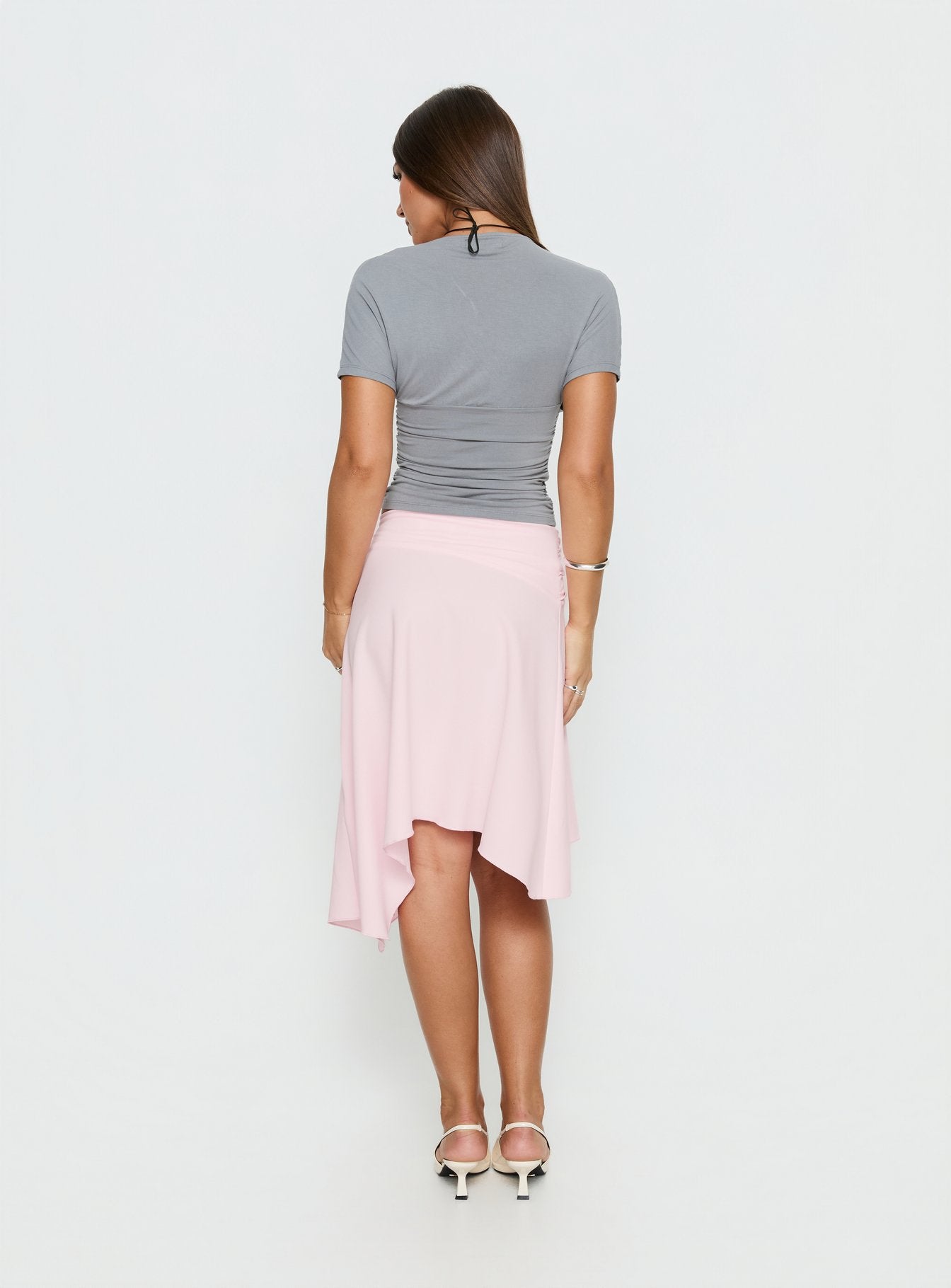Ismora Asymmetrical Midi Skirt Pink | Princess Polly