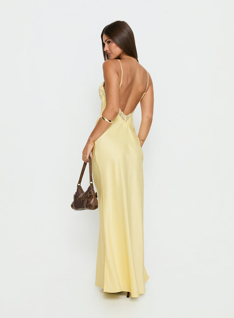 Flip A Switch Satin Lace Slip Maxi Dress Butter
