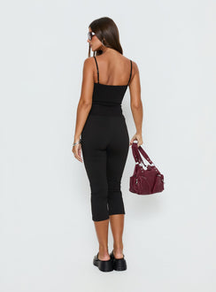 back view of model wearing Princess Polly Jobey Capri Pants Black High Rise Pants 