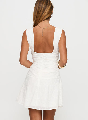 Everelle Ruched Embroidered Mini Dress White