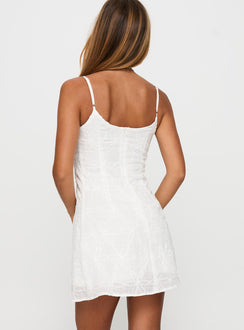 back view of model wearing Princess Polly Powell Mini Dress White Scoop Neck 
